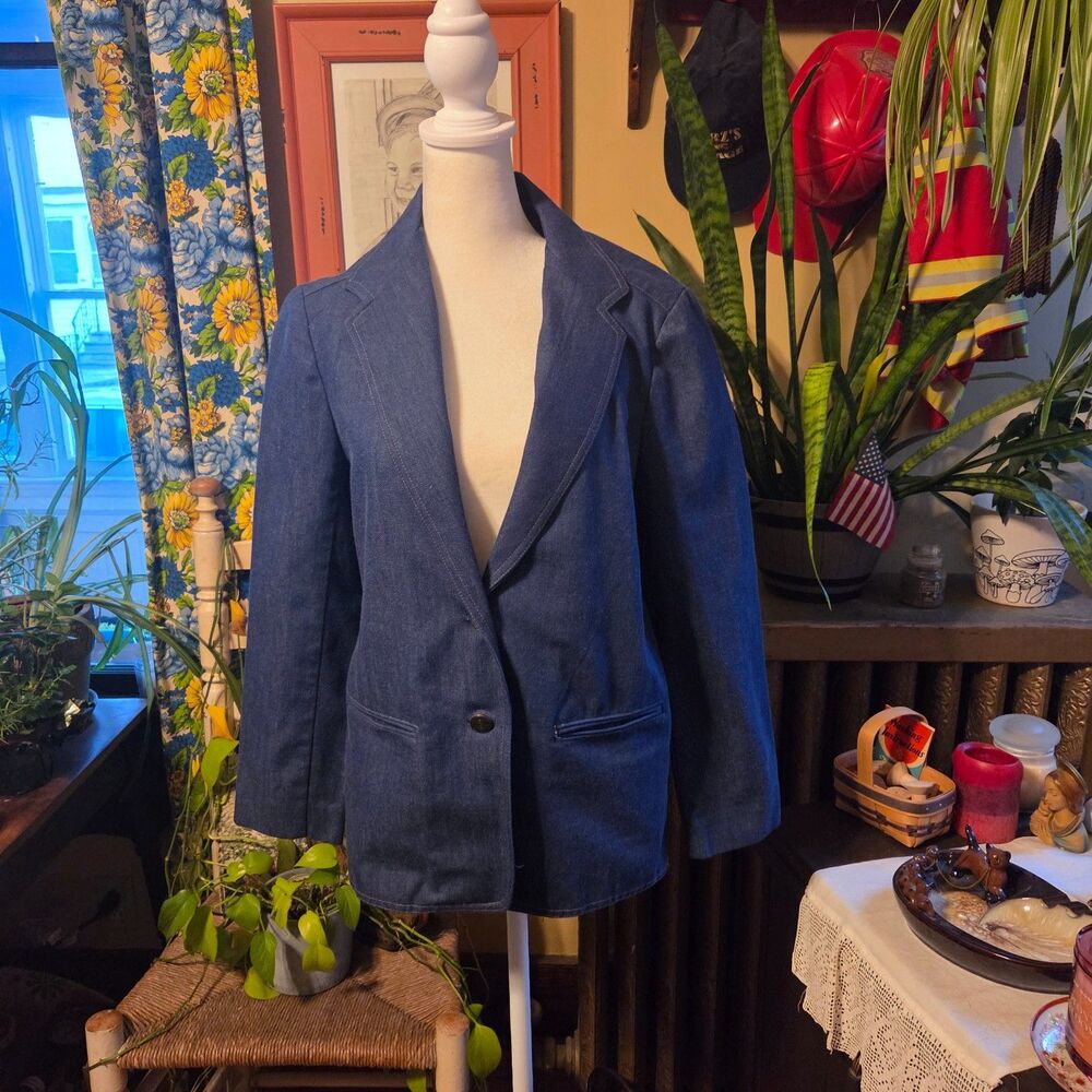 Vintage 70s Ship’n Shore Denim Look Blazer USA Made ILGWU Size 6 Small